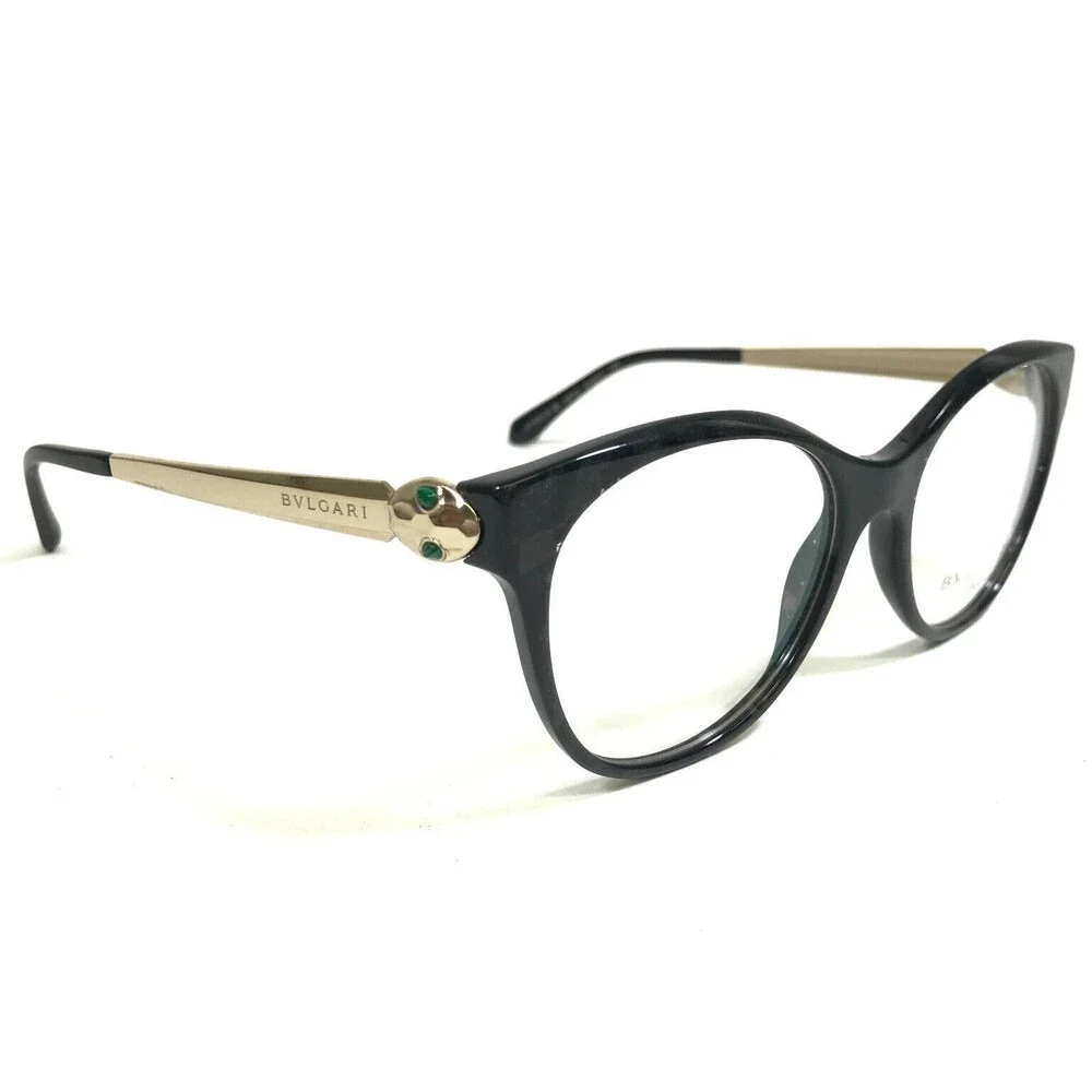 Bvlgari Eyeglasses Frames 4142-K-B 5412 Black Clear Snake Gold Plated 51-17-140